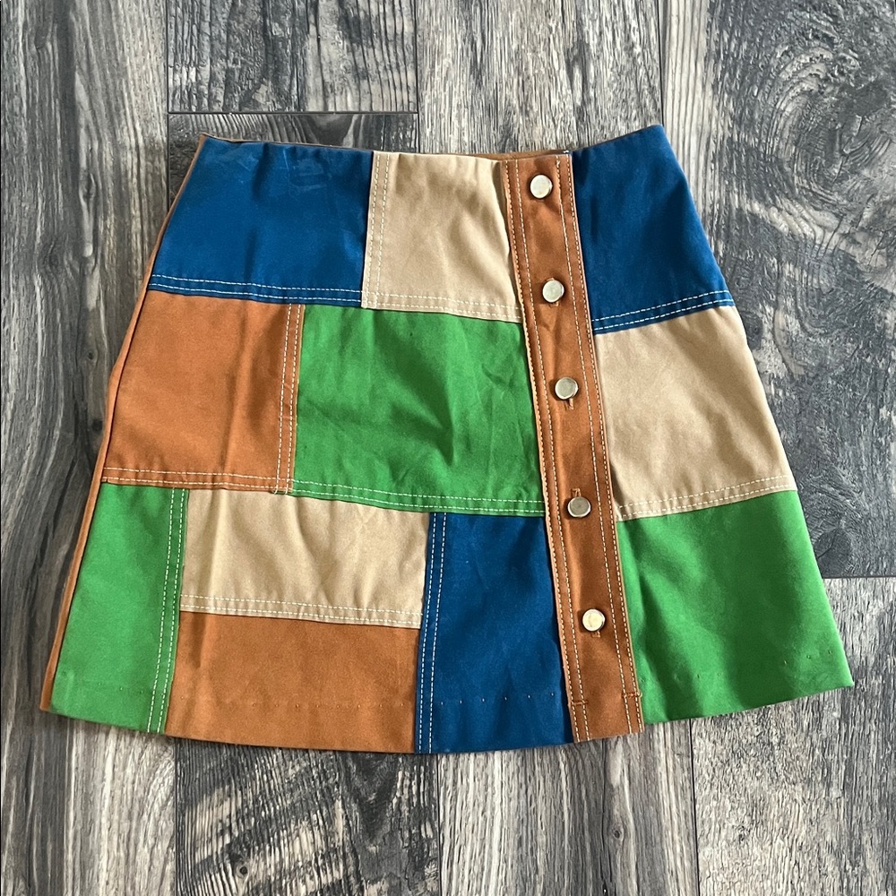 Vintage 1960’s Patchwork Faux Suede A-line Mini Skirt